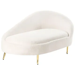 Beliani Chaiselongue rechts Bouclé Creme weiß gesteppt mit Metallgestell Gold Valreas