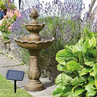 Gartenmile Kingsbury Wasserbrunnen mit 3 Ebenen, solarbetrieben, freistehend, Stein-Vogeltränke, Wasserspiel, Dekoration für Teich, Terrasse und Rasen