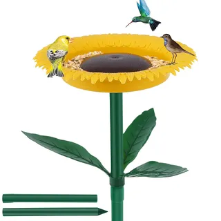 Retrok Vogeltränke Stehend, Winterfest Futterstationen für Wildvögel mit Ständer, dekorative Sonnenblumen Vogeltränke auf Stab, Vogelfutterhaus für Garten