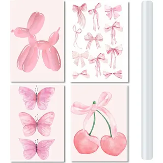 THQAE 4er Poster Set Bilder Kinderzimmer Mädchen Rosa Regenbogen Bilder, Babyzimmer Deko Leinwand Bilder Wandbilder, Wandposter Babyzimmer Deko, Ohne Rahmen (21x30cm)