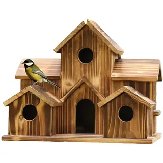 Weqizuerqi Vogelhaus aus Holz – rustikales Holzhaus groß mit Mehreren Löchern für den Außenbereich | Vogelhaus mit für Garten – für Garten, Balkon, Terrasse