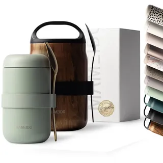 MAMEIDO Thermobehälter für Essen 500 ml (Desert Sage) | auslaufsicher, BPA-frei, Müslibecher to go für Porridge & Suppen, Joghurtbecher to go aus Edelstahl für Essen
