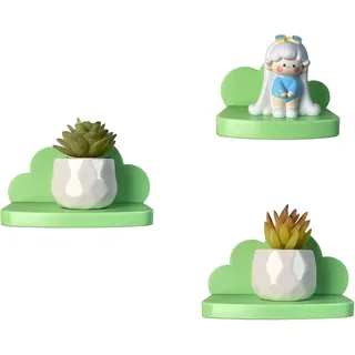 Pyjacos Wandregal Schweberegal 3er Set Wall Shelf hängend kreativ für Schlafzimmer Wohnzimmer Küche und Flur Wolken wandbrett Kleine Größe,Wolken Kleine Größe,grün