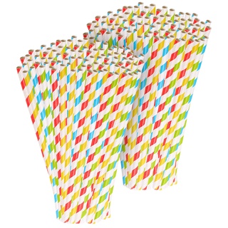 200 Retro Papier-Trinkhalme in 4 Farben, gestreift,