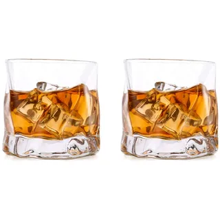 Unregelmäßige Whiskygläser Set Mit 2 Gekippten Falten Scotch Glass 250Ml Modischer Whiskybecher Für Papa, Ehemann, Freunde, Glaswaren Für Bourbon/Rum/Barbecher