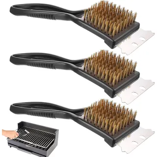 3-teiliges Grillbürsten-set Mit Edelstahlschaber, 2-in-1 Gusseisen-grillbürste, Grill-reinigungsbürste Mit Messingborsten, Grill- Und Grillbürsten Aus Gusseisen, Reinigungsbürsten-set