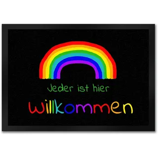 Regenbogen Fußmatte in 35x50 cm mit Spruch - Jeder ist Hier Willkommen LGBTQ als schöne Geschenkidee für Freunde die keinerlei Vorurteile gegenüber Menschen haben und für die Jede