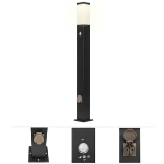 Grafner Wegeleuchte Aluminium 100 cm mit 2 Steckdosen und Bewegungsmelder schwarz anthrazit