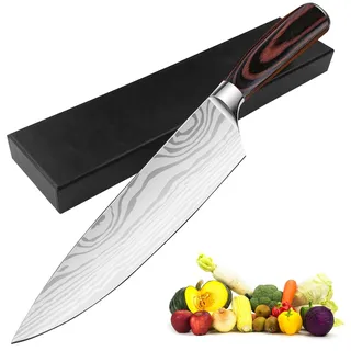 WinGluge Scharfe Messer, Damast Küchenmesser Scharf, Kochmesser Japanisch | Damastmesser, Allzweckmesser Küche, Fleischmesser, Chef Knife, Chefmesser Damast, Gemüsemesser, Grillmesser mit Gravur