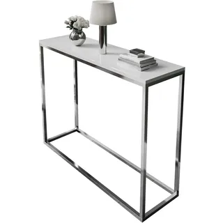 Lookway Konsolentisch MODERN mit Hochglanz-Platte auf chromverchromtem Gestell, Beistelltisch/Flurtisch, 80 oder 100 cm breit (Weiß Hochglanz, Breite: 100 cm)