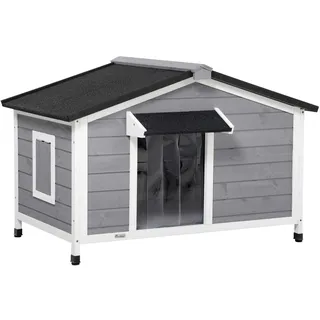PawHut Hundehütte 109 x 79 x 72 cm Holz Grau
