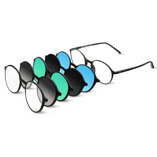 BAUHAUS Sonnenbrille, magnetisch, zum Aufstecken, für Damen und Herren, UV400, polarisiert, Retro, rund, blendfrei, 5-in-1 Magnetbrillen-Set, Five-in-one Magnetic Glasses Set - 1 - Five-in-one Magnetic Glasses Set - 1