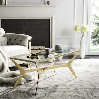 SAFAVIEH Modern Accent Table with Iron Legs, in Gold and Clear, 50 X 130 X 50.29