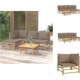 vidaXL 5-tlg. Garten-Lounge-Set mit Kissen Taupe Bambus - Gartenmöbel-Sets - Braun