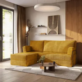 Masseno Ecksofa NOTIA mit Metallgestell, Modulares Schlafsofa aus Schaumstoff, Klappbares Bodensofa, Schlaffunktion - Gelb, POSO 01 - Gelb