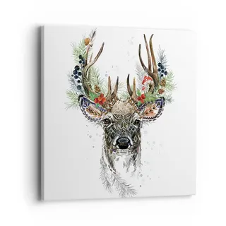 ARTTOR Leinwandbild 40x40cm Wandbild Tiere - 4486 | Surrealismus Reh Boho Klein Wanddekoration Wohnzimmer Schlafzimmer Küche Wanddeko Wand Kunstdruck Wandkunst Wall Decor ARTTOR