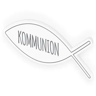 itenga Türschild Fisch Kommunion 30,0 x 11,5 cm Tischdeko Aufsteller Schild Deko Schrift (grau)