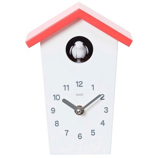 Cuco Clock Wanduhr Mini Kuckucksuhr HOCHHAUS, Wanduhr, Moderne Schwarzwalduhr (17,0 × 12,4 × 9,0cm, mit Nachtruhefunktion, Kuckucksruf, Quarzuhrwerk) rot|weiß
