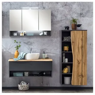Lomadox Badmöbel-Set KAHLA-03, (Spar-Set, 3-St), anthrazit Eiche LED Spiegelschrank und Waschbecken 181/200/52 cm braun|grau