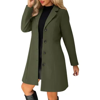 Wolljacke Damen Lang Wollmantel Einreihiger Herbstmantel Umlegekragen Mantel A-Linie Wintermantel Elegant Trenchcoat Herbst Winter Damenmantel - S