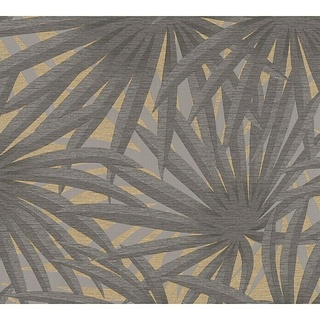 AS Creation Metropolitan Stories II Vliestapete Palme  (Grau/Gold, Floral, 10,05 x 0,53 m)
