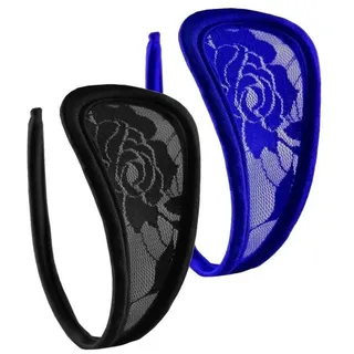 Lau-Fashion Stringtanga C-String Set Spitze Mini Slip Bikini Schwarz Blau Unterhose Dessous