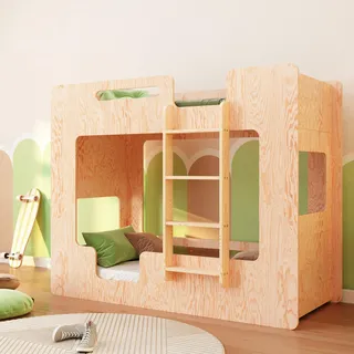 smartwood Etagenbett 80x180 cm - Hochbett aus Holz mit Rausfallschutz & Lattenrost bis 230 kg belastbar für Jungen & Mädchen - Mimi B