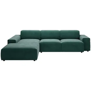 Pure Home Lifestyle Ecksofa 9125, Dunkelgrün, Kunststoff, 4-Sitzer, Ottomane links, L-Form, 300x189 cm, Goldenes M, Made in EU, Oeko-Tex® Standard 100, DGM-Emissionslabel, seitenverkehrt erhältlich, Hocker erhältlich, Wohnzimmer, Sofas & Couches, Wohnlandschaften, Ecksofas