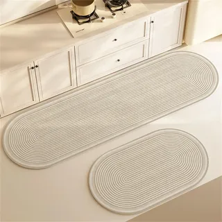 Highdi Oval Küche Teppich, Waschbar rutschfest rutschfest Küchenläufer, Absorbierend Kieselgur Läufer Flur Teppich, Schnelltrocknend Küchenteppich für Flur, Küche, Esszimmer (Beige,40x60cm)