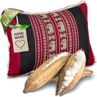 livasia Lendenstützkissen - 22x33x13cm - festes Rückenkissen mit 100% Kapok Naturfaser, nachhaltig & formstabil, Rückenstütze für Sofa & Bett, Garten und Balkon, handgefertigt (Rot/Elefanten)