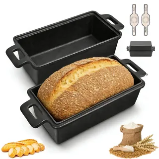 CISSIYOG Gusseisen Brotbackform Mit Deckel, Schwere Kastenform Inkl. 2 Antihaft-Silikonmatten (56x15 Cm), Brottopf für Perfektes Sauerteigbrot & Ofenbrot, Ideal Als Brottopf Zum Backen