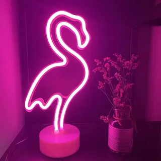 ENUOLI Flamingo Leuchtreklame Neon Nachtlicht mit Halter Basis Batterie | USB betrieben LED Leuchtreklame LED Licht für Wohnzimmer Schlafzimmer Weihnachtsfeier Geburtstagsdeko