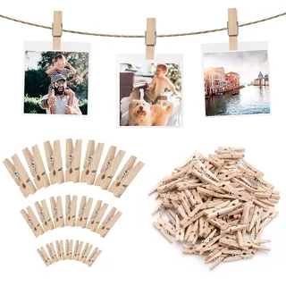 guangyuan 150 Stück Kleine Wäscheklammern Holz Mini Holzklammern, 2.5/3/3.5cm Holzklammern Klein, Deko Klammern, Kleine Holzklammern für Fotos Bilder Collagen Postkarten Geschenke