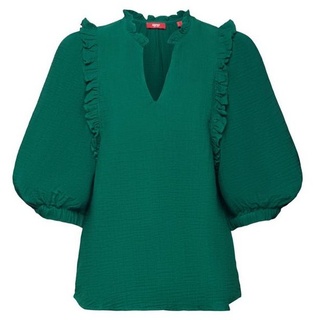 Esprit Kurzarmbluse Bluse aus Baumwollgaze mit Rüschenbesatz grün XS