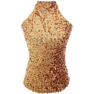 Damen-Top mit glitzernden Pailletten, hoher Neckholder-Ärmel, für Latein-Tanz, Party, Größe 32/36/38, goldfarben, gold, S - S
