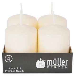 Müller Stumpenkerzen 62/48 mm - Elfenbein (Vanille) - Brenndauer ca. 60 Stunden (4er Pack)