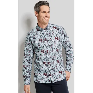 Langarmhemd BUGATTI Gr. L, Normalgrößen, grau (hellgrau) Herren Hemden Langarm mit floralem Print