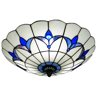 LANMOU Tiffany Style Deckenleuchte Unterputz Deckenlampe Mediterrane Glasschirmlampe Halbunterputz Deckenbeleuchtung mit E27-Glühbirnen Blau und Weiß, Ø40cm