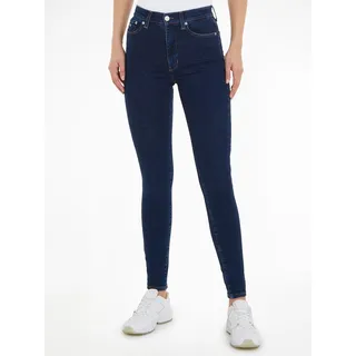 Bequeme Jeans TOMMY JEANS "Sylvia" Gr. 30, Länge 28, blau (dark blue28) Damen Jeans High-Waist-Jeans mit Ledermarkenlabel