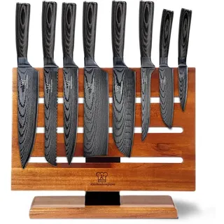 Küchenkompane – Edelstahl Messerset Kurai mit magnetischem Messerblock | 8-teiliges Küchenmesser Set | Rückseite nutzbar, bis zu 16 Messer | rostfreie & scharfe Kochmesser | Designed in Germany