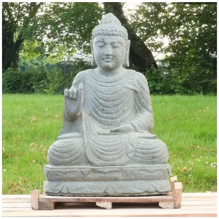 Oriental Galerie Dekofigur Buddha Figur sitzend Steinfigur Greenstone Massiv Abaya 100 cm (1 St), Wetterfest, groß, Garten grau