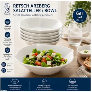 Retsch Arzberg Salatteller & Bowl-Teller aus Porzellan Ø 24 cm, (6 St), Große Tiefe-Teller für Bowls, Pasta, Beilagen & Dessert