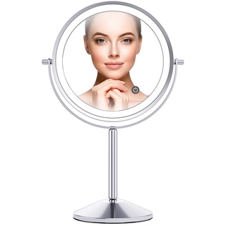 ILLUMAXINF LED Beleuchtet Kosmetikspiegel 3 Fach Vergrößerung, 360°Drehung Schminkspiegel mit Beleuchtung 3 Lichtfarben, Touchschalter Spiegel rund für Badezimmer und Zuhause