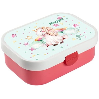 wolga-kreativ Brotdose Einhorn Regenbogen mit Namen Mepal Campus Obsteinsatz für Mädchen Lunchbox Bento Box personalisiert Bedruckt Brotbüchse Brotdosen Kindergarten Schule