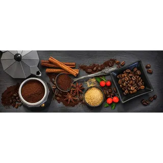 levandeo Glasbild 80x30cm Wandbild Glas Kaffee Gewürze Küche Deko Wanddeko Küchendeko Coffee Wohnen Einrichtung