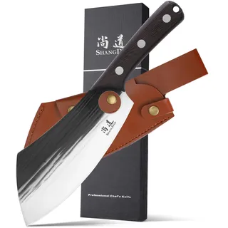SHANGDAO Kochmesser -19 cm verbessertes serbisches Kochmesser, Fleischcleaver -Messer für Fleischschneidemesser mit Hülle mit Hülle Full Tang Küchenhackmesser für Zuhause, Camping BBQ Cooking Knife