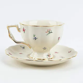 Vintage-Kaffeetasse und Teetasse mit Goldrand, 220 ml Porzellan-Set (Blume)