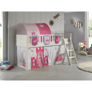 Set Spielbett Vorhang Lattenrost Hochbett Kinderbett 90x200 Prinzessin Pink Rosa