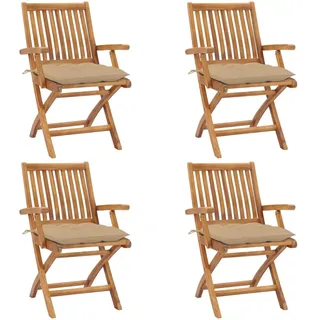 vidaXL Klappbare Gartenstühle mit Kissen 4 St. beige