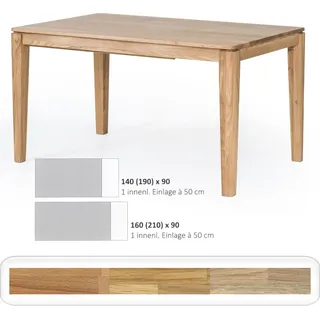 Esstisch Horand 140 cm 160 cm Ausziehtisch Designertisch Massivholz, Holzart:Eiche bianco geölt, Größe:160(210) x 90 cm